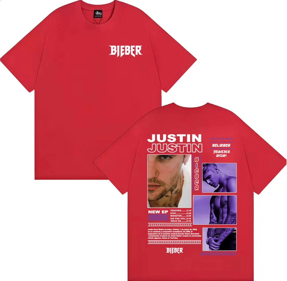 Rapper Justin Bieber Album Tour Cover T Shirt Men Women Fashion Hip Hop Pop Music T Shirts High Quality Cozy 100% Cotton T-shirt