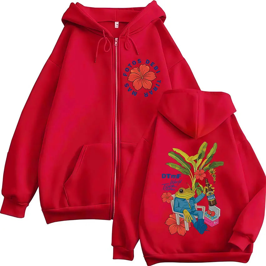 Rapper Bad Bunny Debi Tirar Mas Fotos DTMF 2026 Tour Zipper Hoodies Men Women Fashion Zip Up Hooded Sweatshirts Jackets Coats