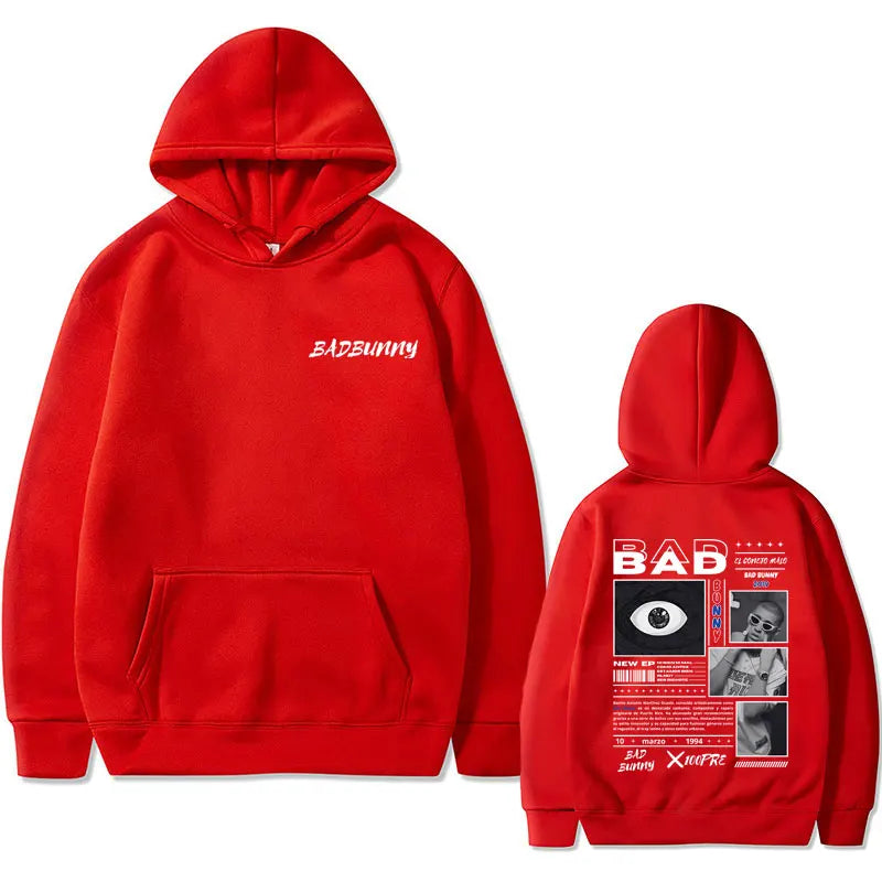 Rapper Bad Bunny Album X 100per Album Double Sided Print Hoodie Men Women Hip Hop Oversized Pullover Male Casual Cotton Hoodies