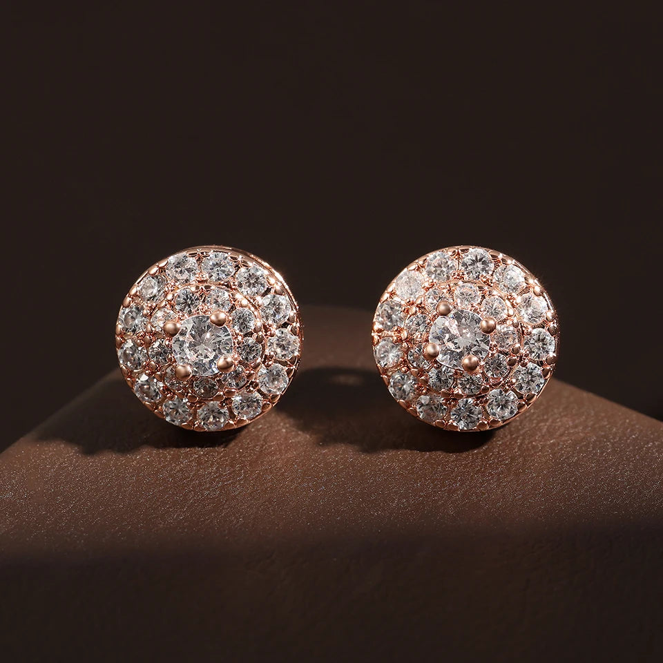 Hiphop Rock Round Copper Zirconia Stud Earrings For Men Women Silver/Gold Color Metal Crystal Earring Party Ear Jewelry Gifts