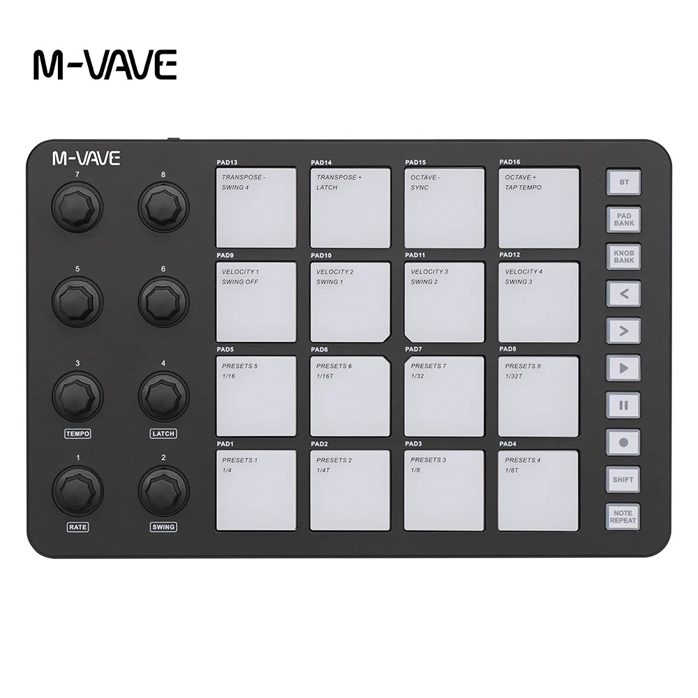 M-VAVE SMC-PAD, 16-Pad MIDI Controller,USB-C Interface， Portable Beat Maker & 3.5mm Output Interface