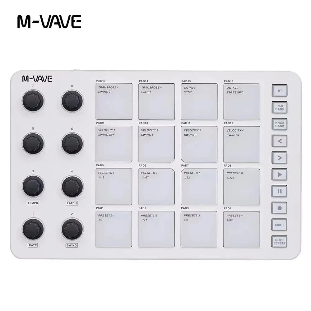 M-VAVE SMC-PAD, 16-Pad MIDI Controller,USB-C Interface， Portable Beat Maker & 3.5mm Output Interface