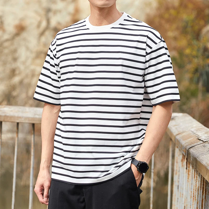 HIP HOP Sports T Shirt Streetwear Mens Stripe T-shirts Casual 2024 Summer Short Sleeves Tshirt Tees Oversize 3XL 4XL