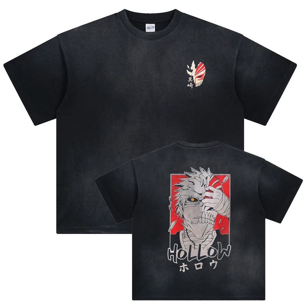 Hip Hop Streetwear Men Fashion Oversized Anime Print T Shirt Summer Black Washed Cotton Vintege Casual Tees Unisex Tops