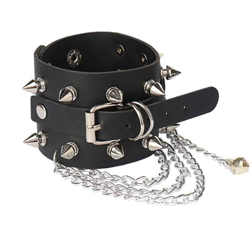 1Pc Hip Hop Men Goth PU Leather Wristband bracelet en cuir Vintage Cosplay Rock Spikes Rivet Chunky Cuff Black браслеты