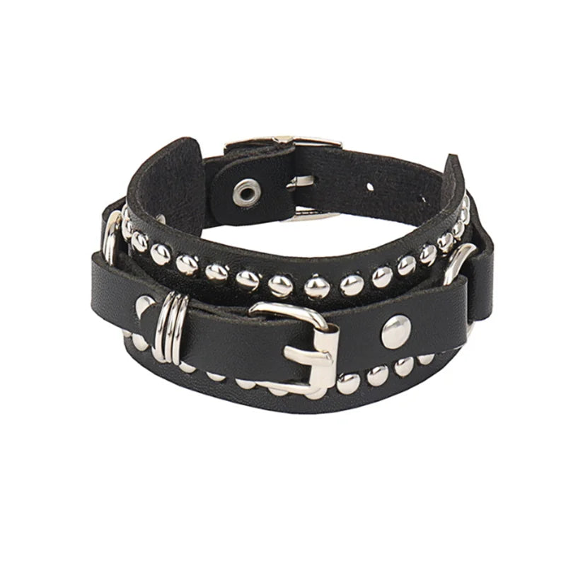 1Pc Hip Hop Men Goth PU Leather Wristband bracelet en cuir Vintage Cosplay Rock Spikes Rivet Chunky Cuff Black браслеты