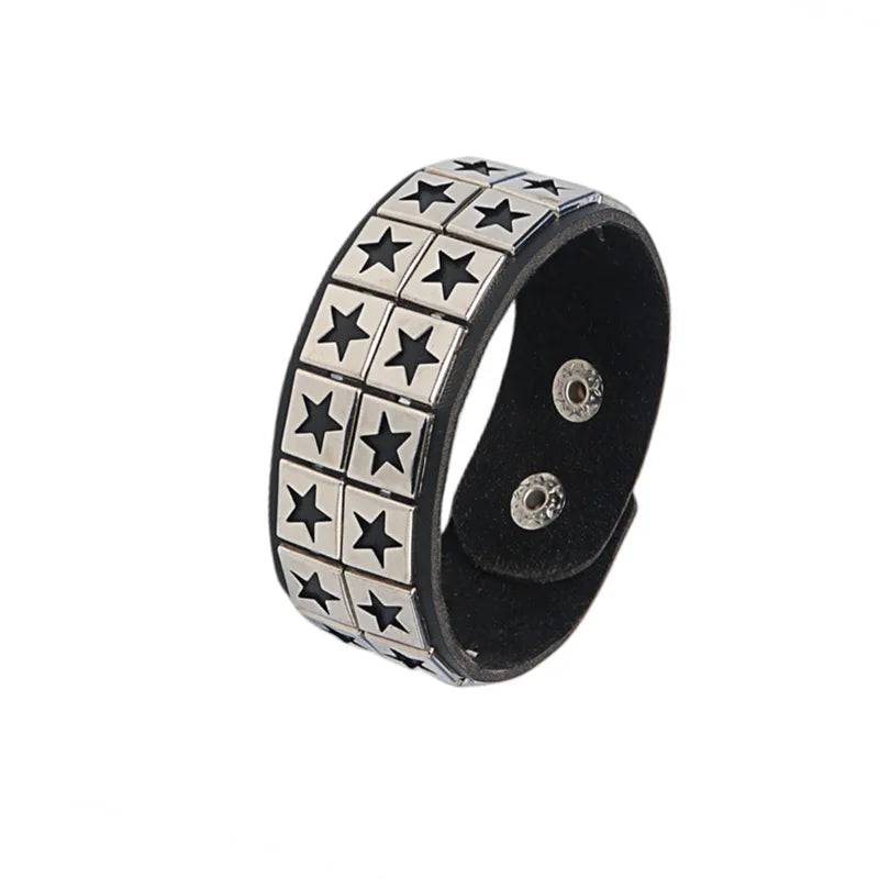 1Pc Hip Hop Men Goth PU Leather Wristband bracelet en cuir Vintage Cosplay Rock Spikes Rivet Chunky Cuff Black браслеты