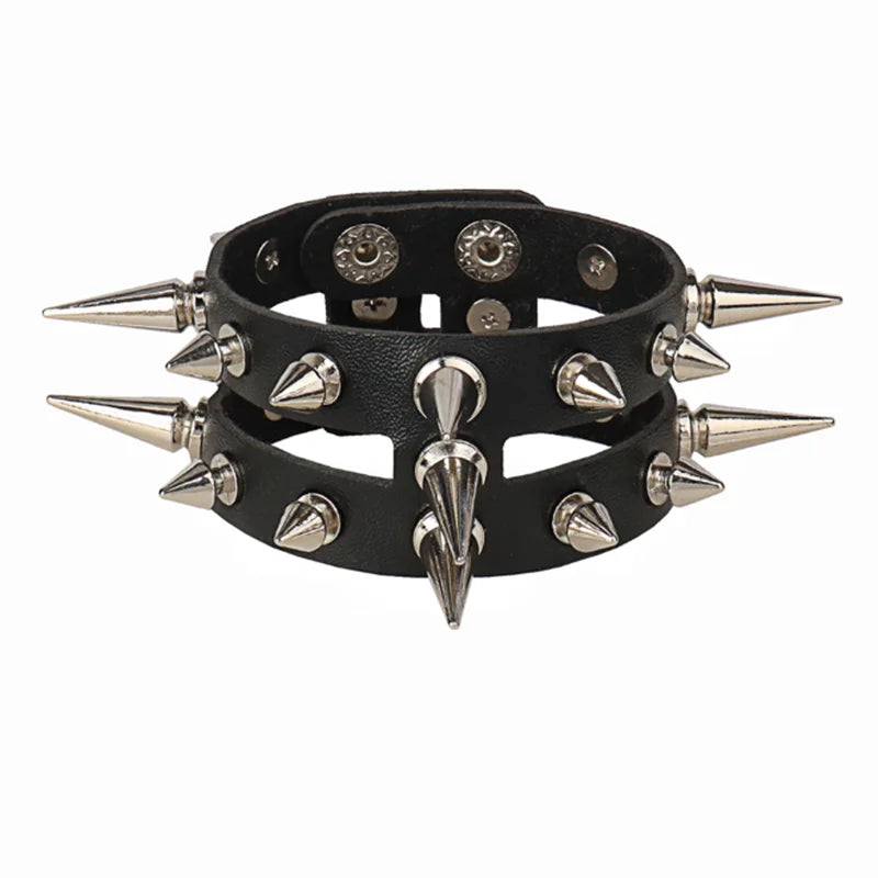1Pc Hip Hop Men Goth PU Leather Wristband bracelet en cuir Vintage Cosplay Rock Spikes Rivet Chunky Cuff Black браслеты