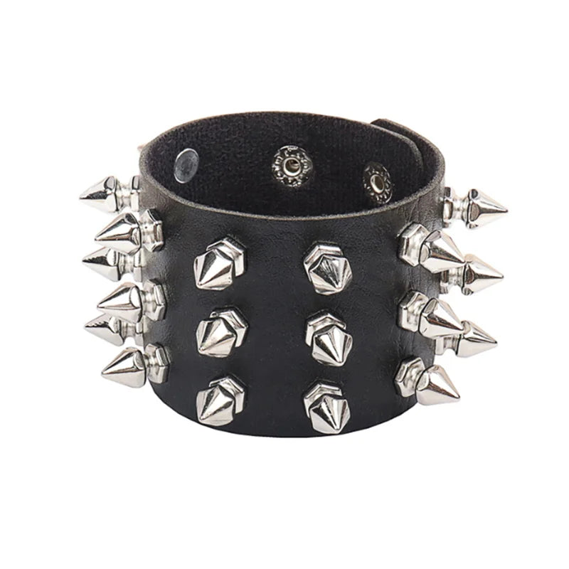1Pc Hip Hop Men Goth PU Leather Wristband bracelet en cuir Vintage Cosplay Rock Spikes Rivet Chunky Cuff Black браслеты