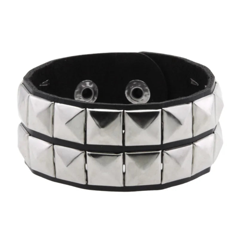 1Pc Hip Hop Men Goth PU Leather Wristband bracelet en cuir Vintage Cosplay Rock Spikes Rivet Chunky Cuff Black браслеты