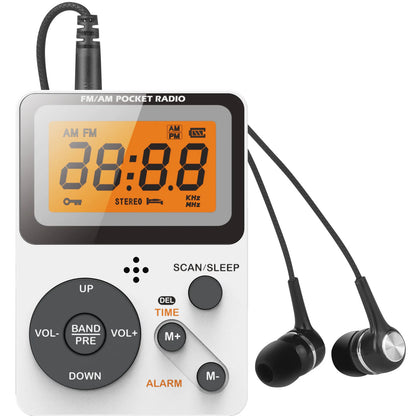 Digital Radio, FM/AM, 2 Band Stereo Music Receiver, Portable Pocket Radio with Headphones, LCD Screen, 2xAAA Dry Battery Powered