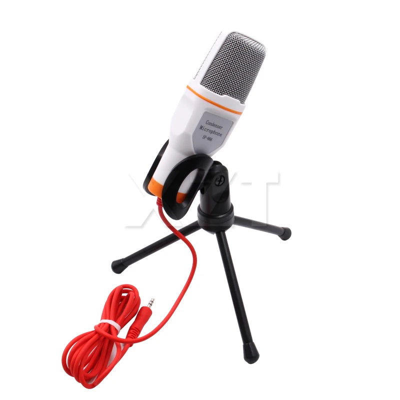 3.5mm Audio Wired Stereo Condenser Microphone With Holder Stand Clip For PC Chatting Singing Karaoke Laptop