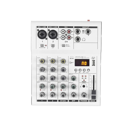 Professional 4 channel Audio mixer DJ karaoke Mixing Console With USB Interface Sound Card BT 48V for Karaoke Party PC Recording
