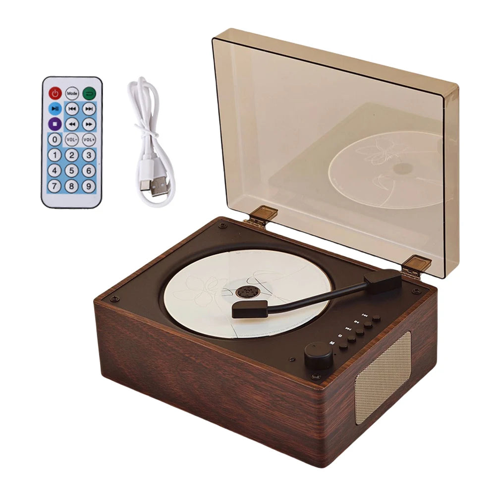 Retro CD Player Rechargeable Wireless Bluetooth 5.0 Speaker Portable Home Music Player USB 3.5mm AUX Desktop CD Player for Phone