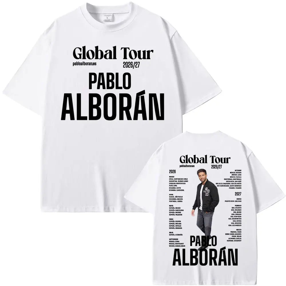 Rapper Pablo Alborán Global Tour 2026-2027 Graphic T-shirts Men Women Fashion Hip Hop Retro T Shirt Cotton 100% Oversized Tshirt