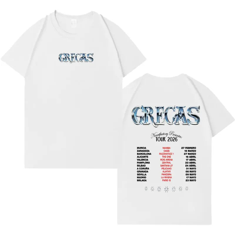 Rapper Grecas 2026 Tour Pop Graphics T-shirts Men Harajuku High Quality Oversized T-shirt Crewneck Y2K Casual Short Sleeve Tees