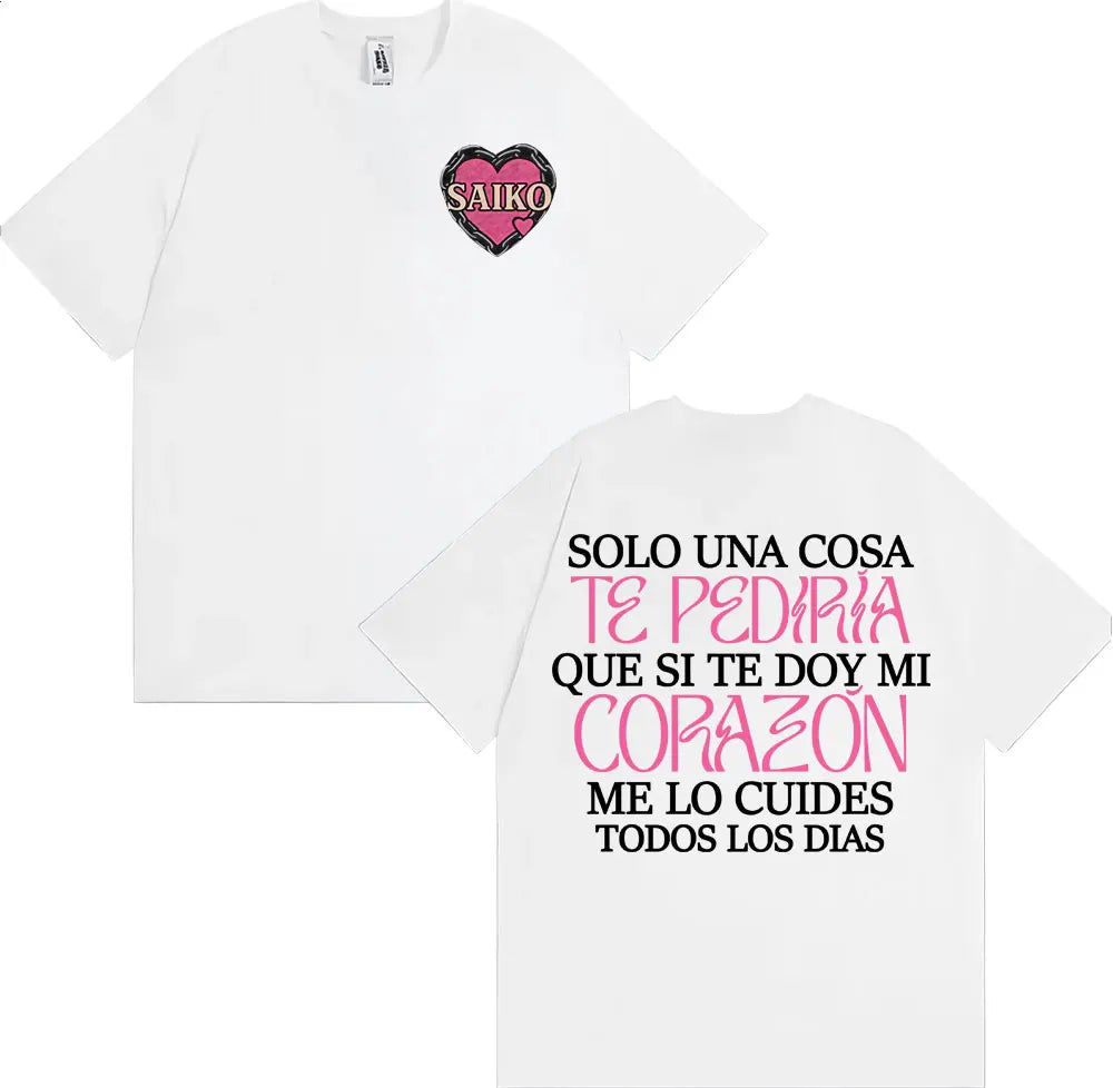Rapper SAIKO Corazón Album Letters Print Tee Shirt Men Women Fashion Hip Hop Gothic T-shirt Cotton 100% Casual Oversized T Shirt