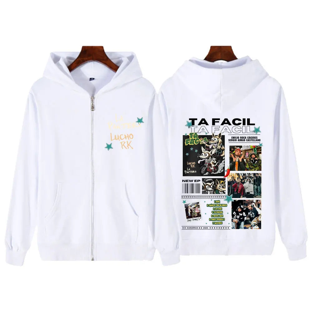 Rapper La Panter Lucho Rk Ta Facil Album 2025 Tour Fashion Print Zipper Hoodie Men Harajuku Hip-hop Oversized Zip Up Tracksuit