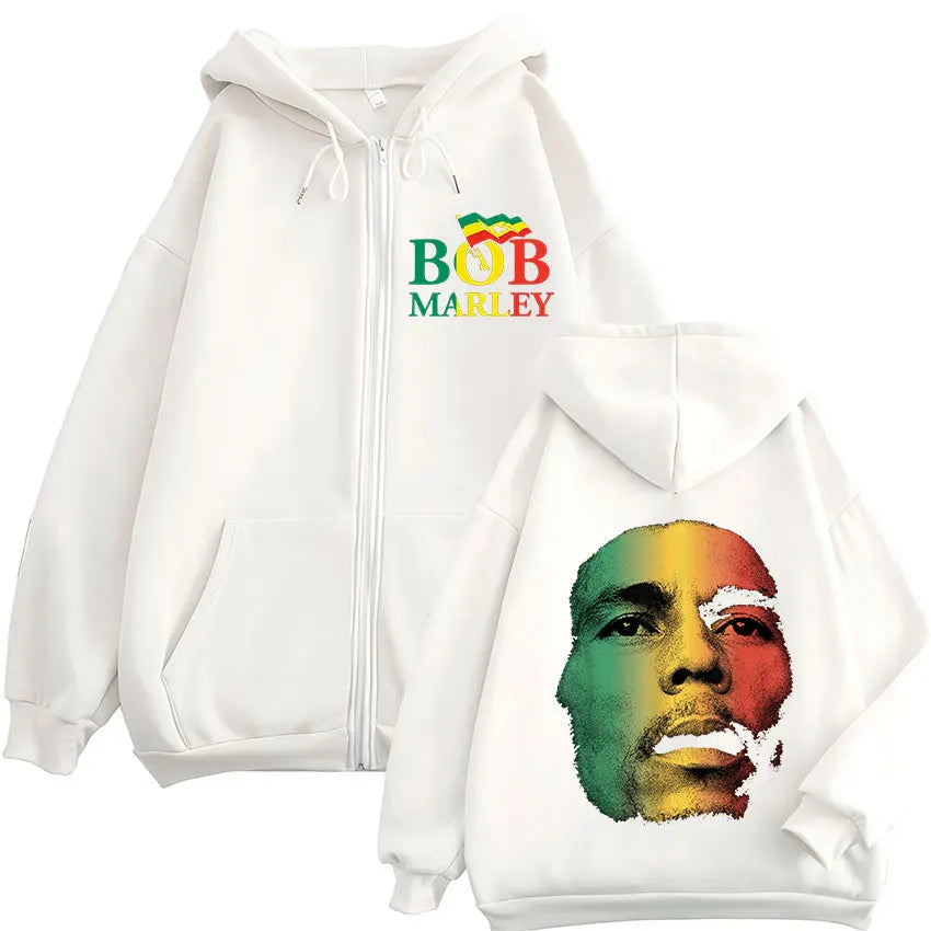 Rapper Bob Marley Album 2025 Zipper Hoodie Men's Hip Hop Fans Pullover Zip Up Sweatshirt Man Loose Fashion Coats Clothing Hoodie