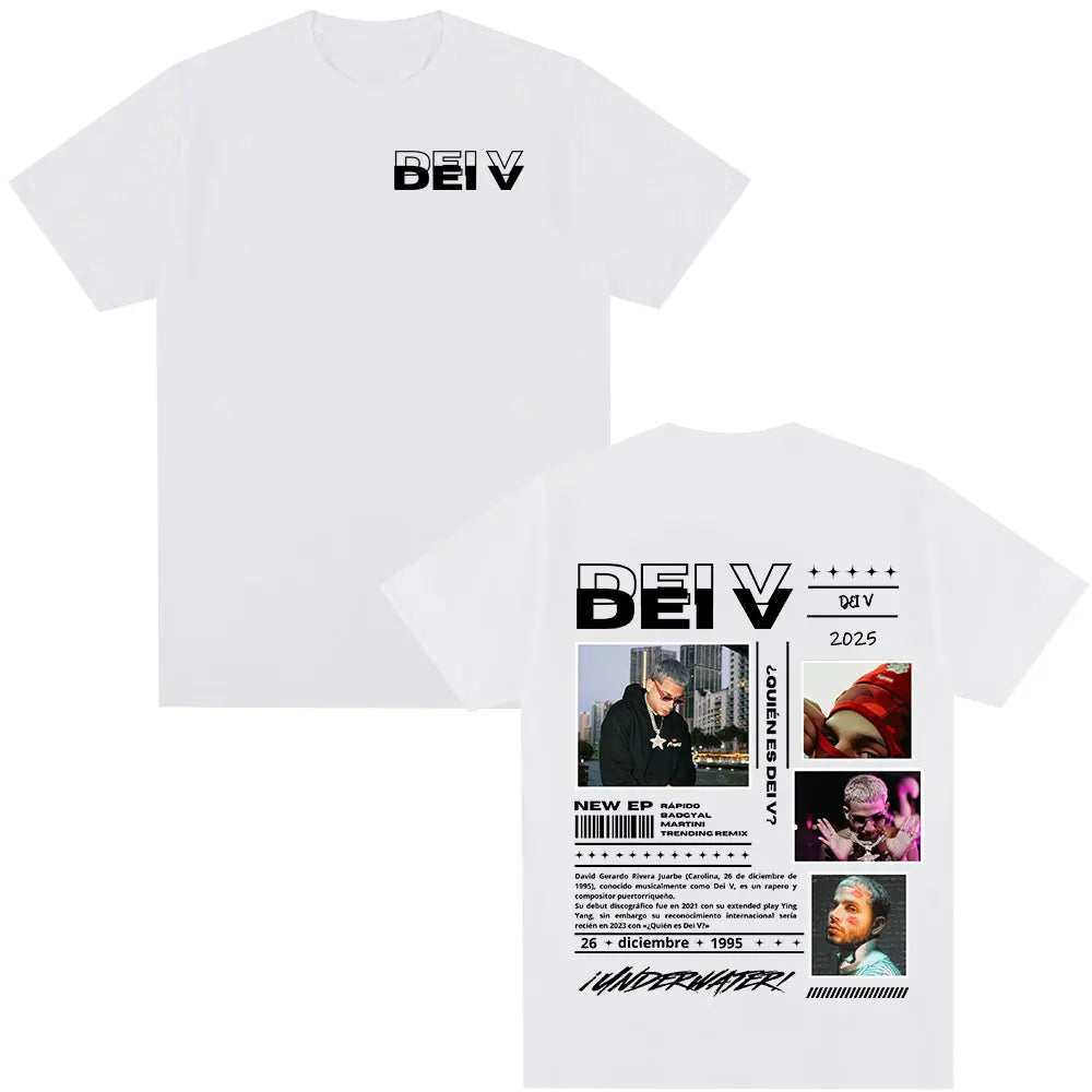 Rapper Dei V Quien Es Dei V? Tour 2025 T-shirts Men Women Vintage Hip Hop Music T-shirt Unisex O-Neck Oversized Cotton T Shirt