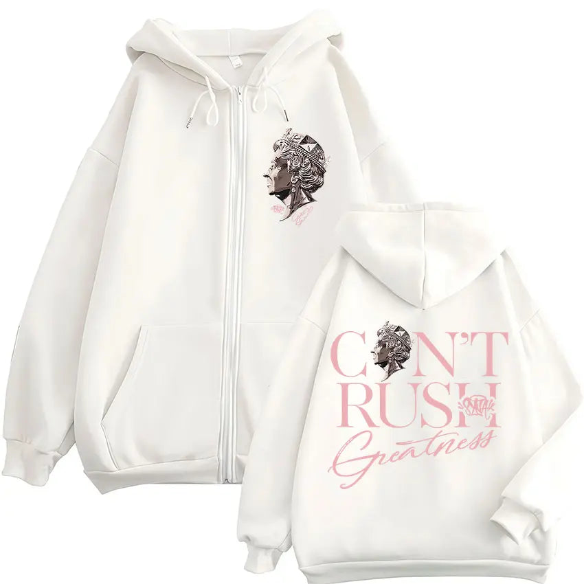 Rapper Central Cee CAN'T RUSH GREATNESS Zipper Hoodies Men Women Hip Hop Fashion Pop Music Zip Up Hooded Sweatshirts Jacket Coat