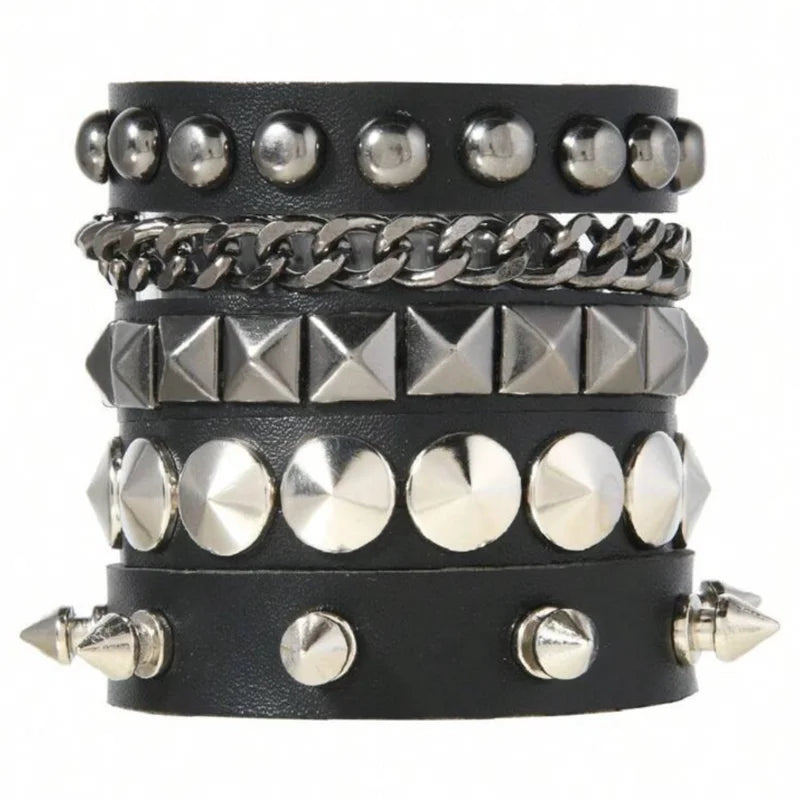 1Pc Hip Hop Men Goth PU Leather Wristband bracelet en cuir Vintage Cosplay Rock Spikes Rivet Chunky Cuff Black браслеты