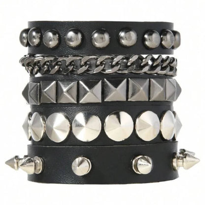 1Pc Hip Hop Men Goth PU Leather Wristband bracelet en cuir Vintage Cosplay Rock Spikes Rivet Chunky Cuff Black браслеты