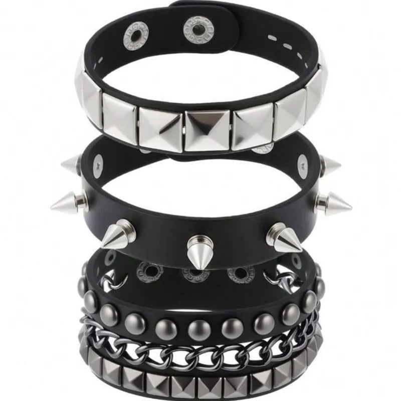 1Pc Hip Hop Men Goth PU Leather Wristband bracelet en cuir Vintage Cosplay Rock Spikes Rivet Chunky Cuff Black браслеты