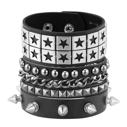 1Pc Hip Hop Men Goth PU Leather Wristband bracelet en cuir Vintage Cosplay Rock Spikes Rivet Chunky Cuff Black браслеты