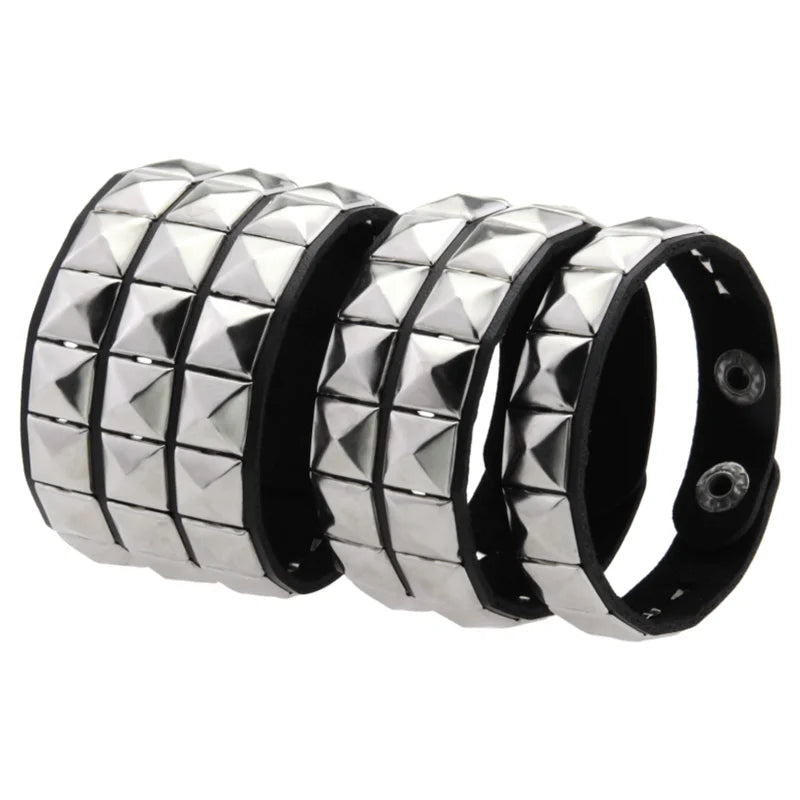1Pc Hip Hop Men Goth PU Leather Wristband bracelet en cuir Vintage Cosplay Rock Spikes Rivet Chunky Cuff Black браслеты