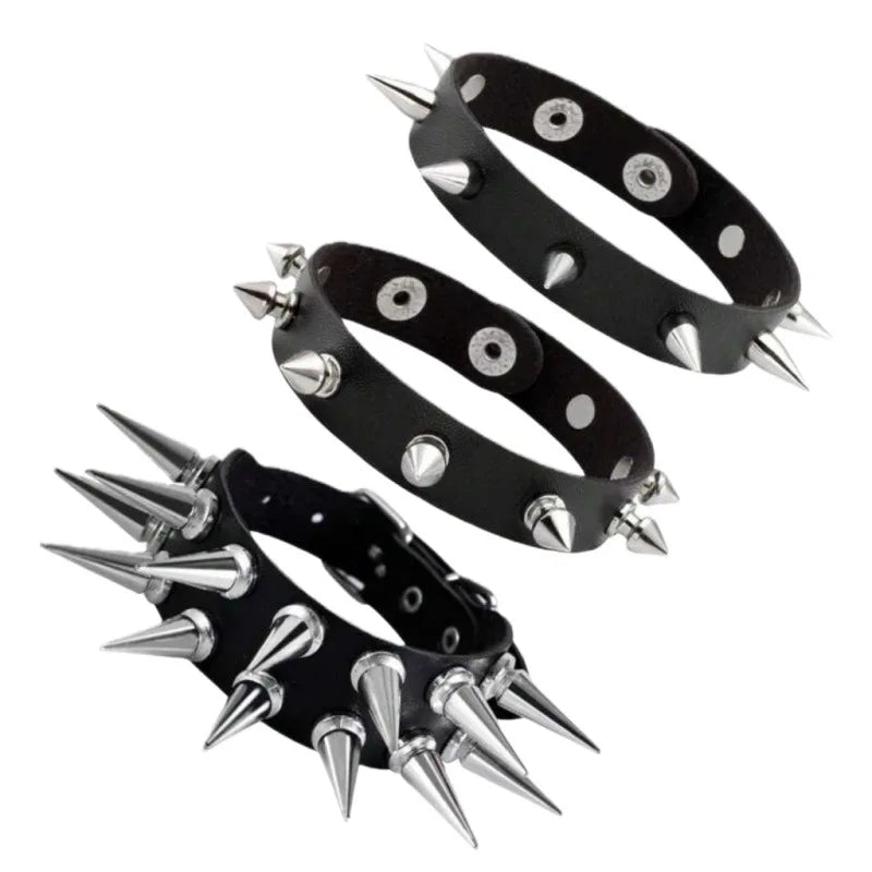 1Pc Hip Hop Men Goth PU Leather Wristband bracelet en cuir Vintage Cosplay Rock Spikes Rivet Chunky Cuff Black браслеты