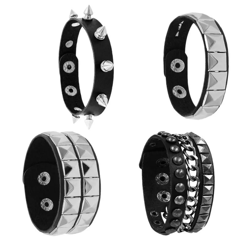 1Pc Hip Hop Men Goth PU Leather Wristband bracelet en cuir Vintage Cosplay Rock Spikes Rivet Chunky Cuff Black браслеты