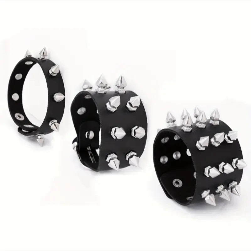 1Pc Hip Hop Men Goth PU Leather Wristband bracelet en cuir Vintage Cosplay Rock Spikes Rivet Chunky Cuff Black браслеты