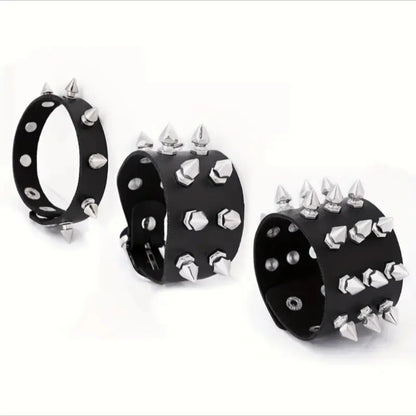 1Pc Hip Hop Men Goth PU Leather Wristband bracelet en cuir Vintage Cosplay Rock Spikes Rivet Chunky Cuff Black браслеты