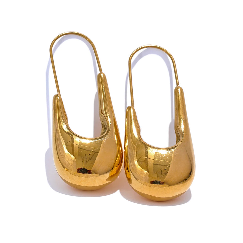 Yhpup High Quality Stainless Steel Geometric Statement Hoop Earrings 18K PVD Plated Texture Stylish Unusual Jewelry for Women