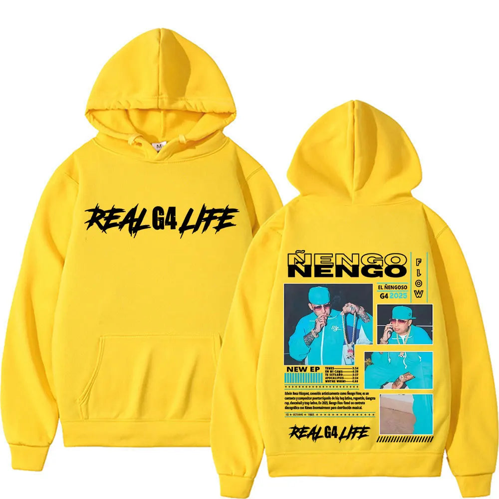Rapper Nengo Flow Real G4 Life Album Tour 2025 Hoodie Men Clothing Hip Hop Long Sleeve Hoodies Unisex Fashion Casual Sweatshirts