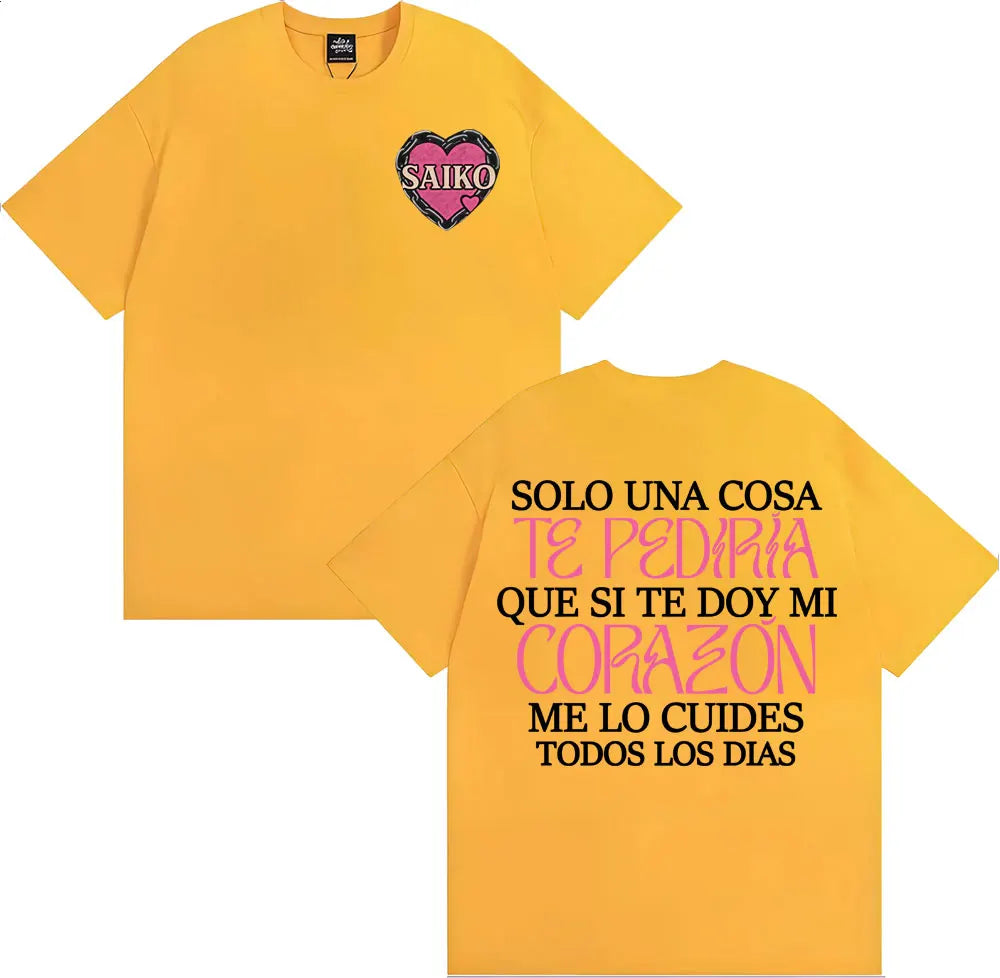 Rapper SAIKO Corazón Album Letters Print Tee Shirt Men Women Fashion Hip Hop Gothic T-shirt Cotton 100% Casual Oversized T Shirt