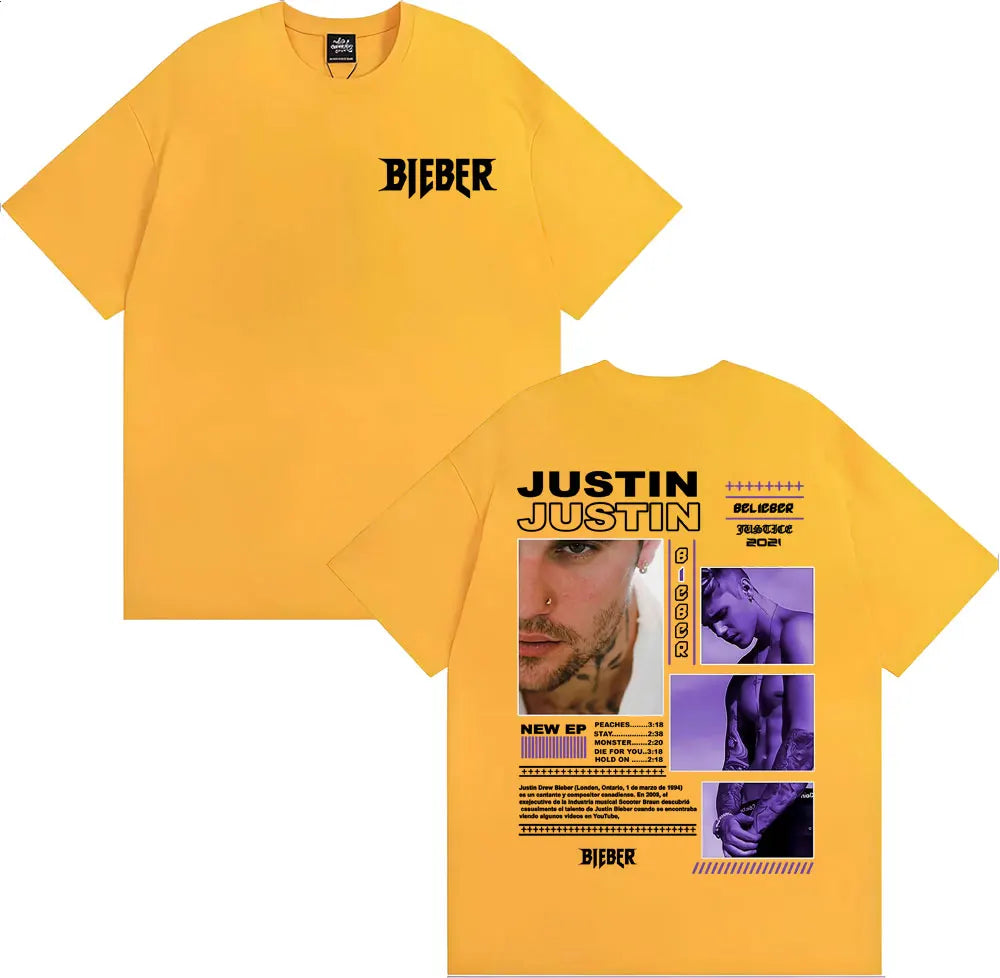 Rapper Justin Bieber Album Tour Cover T Shirt Men Women Fashion Hip Hop Pop Music T Shirts High Quality Cozy 100% Cotton T-shirt