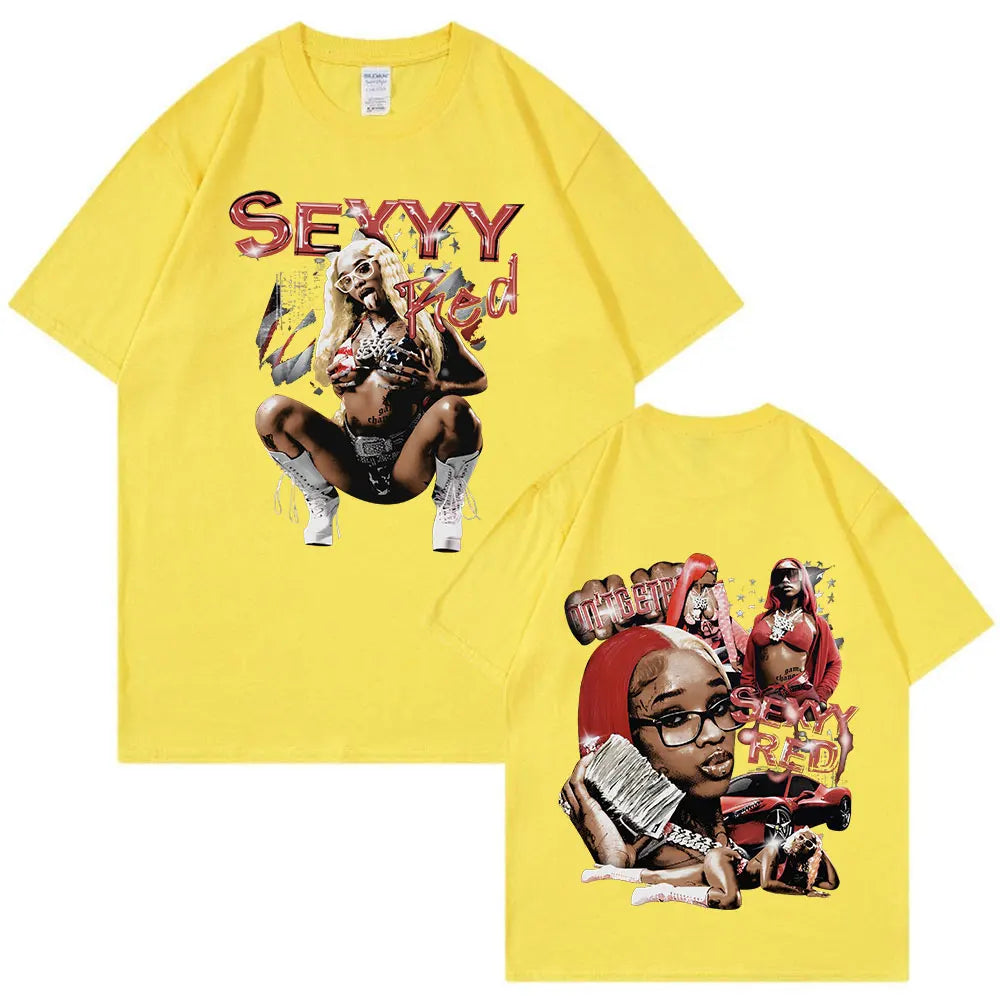 Rapper Sexyy Red Graphic T-shirt Men Women Fashion Hip Hop Oversized T Shirt Casual 100% Cotton Short Sleeve T-shirts Streetwear