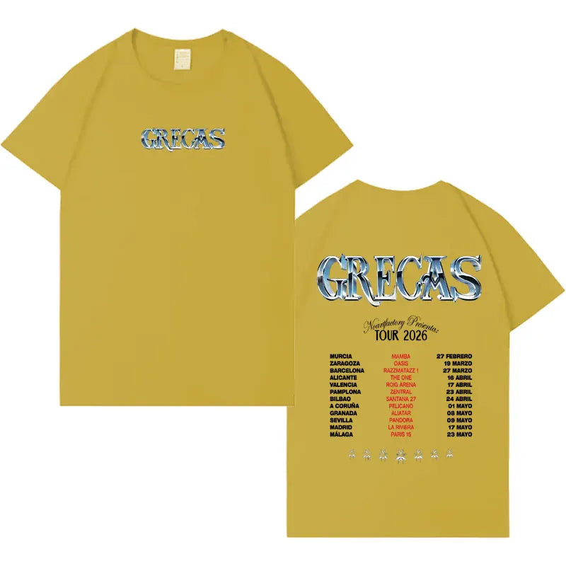 Rapper Grecas 2026 Tour Pop Graphics T-shirts Men Harajuku High Quality Oversized T-shirt Crewneck Y2K Casual Short Sleeve Tees