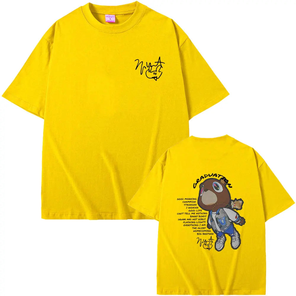 Rapper Kanye West Graduation Double Sided Graphic T-shirt Men Women Hip Hop Oversized O-collar Tshirt Male Kanye Black T Shirts