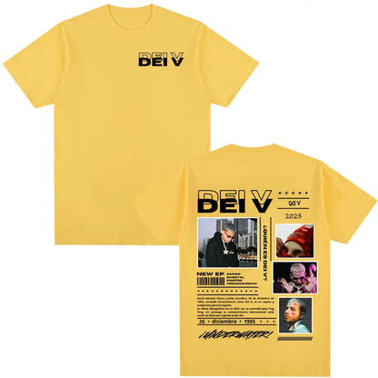 Rapper Dei V Quien Es Dei V? Tour 2025 T-shirts Men Women Vintage Hip Hop Music T-shirt Unisex O-Neck Oversized Cotton T Shirt