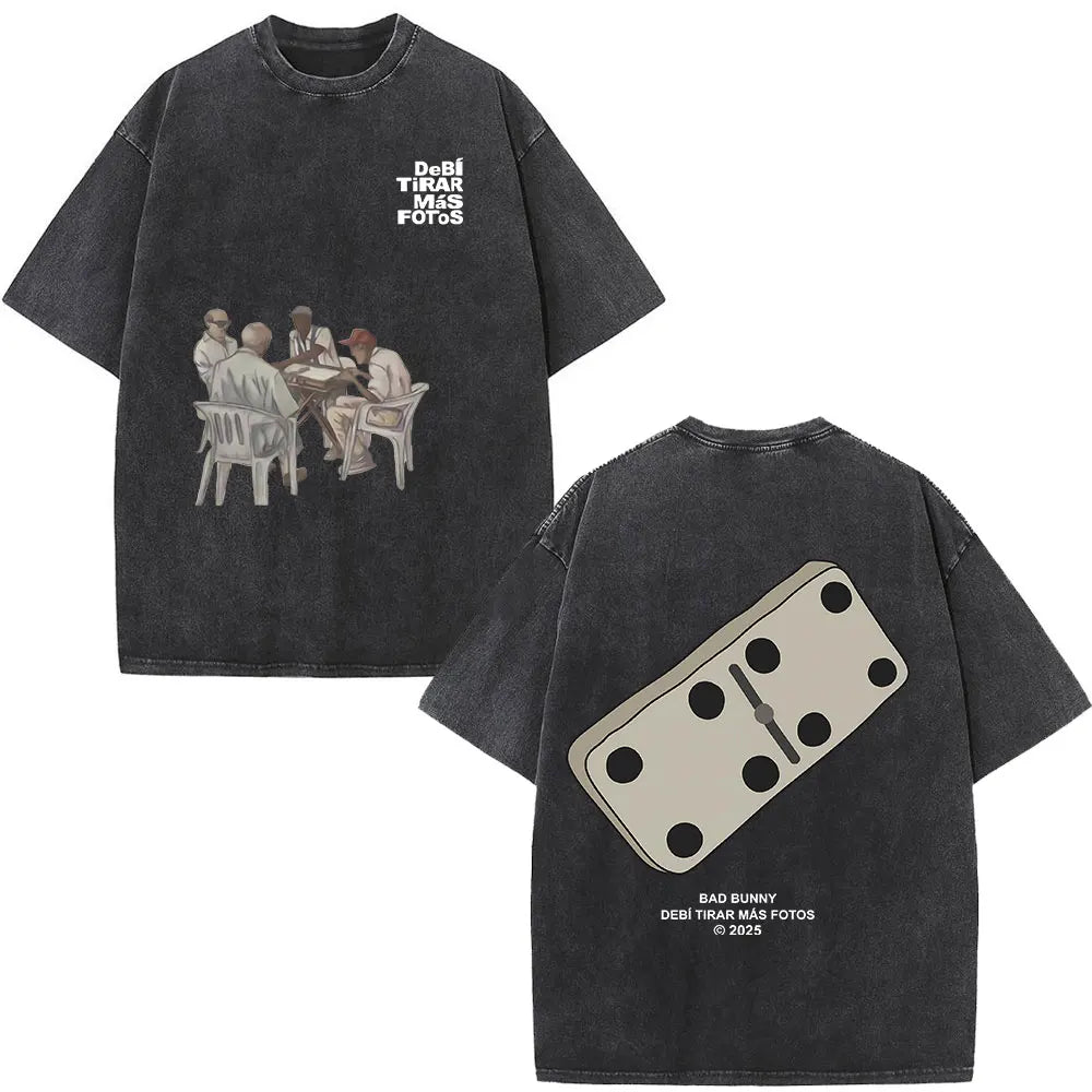 Rapper Bad Bunny T-shirt Debi Tirar Mas Fotos DTMF Album 2025 Washed Vintage T Shirts Men's Women Hip Hop Oversized T-shirts