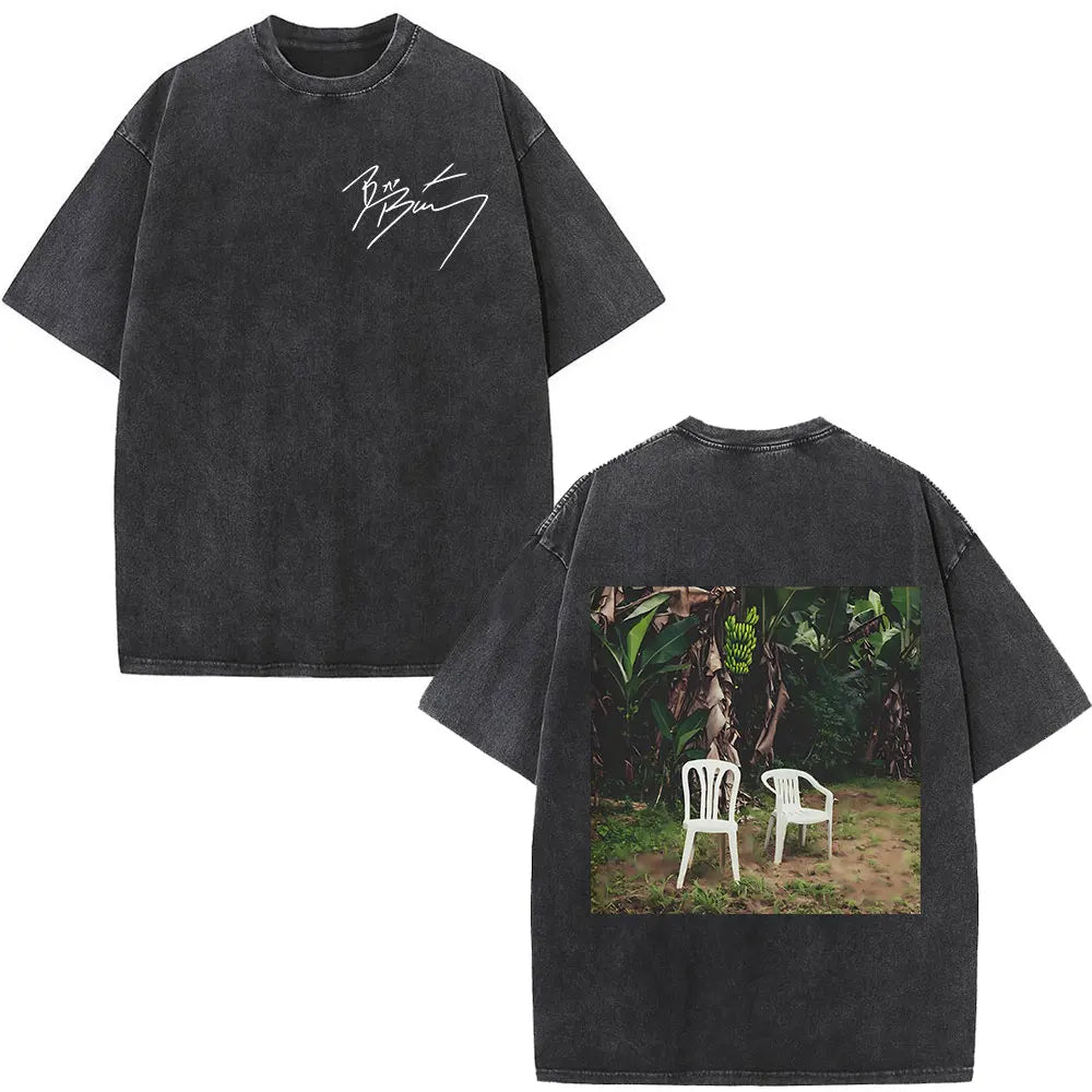 Rapper Bad Bunny T-shirt Debi Tirar Mas Fotos DTMF Album 2025 Washed Vintage T Shirts Men's Women Hip Hop Oversized T-shirts