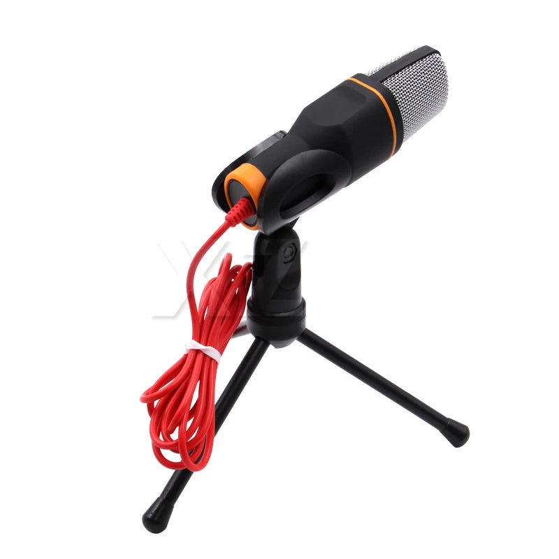 3.5mm Audio Wired Stereo Condenser Microphone With Holder Stand Clip For PC Chatting Singing Karaoke Laptop