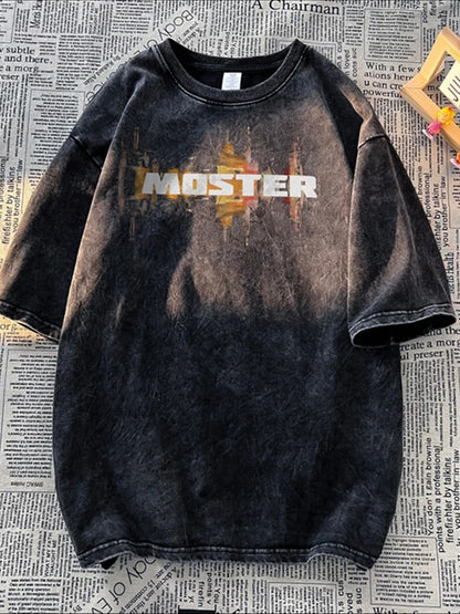 Summer Hip Hop Graffiti Design Short Sleeve T-shirts For Men Wash Distressed Cotton Y2K Tee Shirts Vintage Streetwear Tshirt