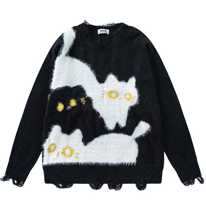 Funny Cat Sweaters Men's Harajuku Oversized Hip Hop Sweater Pullover Knitted Jumer 2026 Y2K Vintage Streetwear Sweaters Unisex