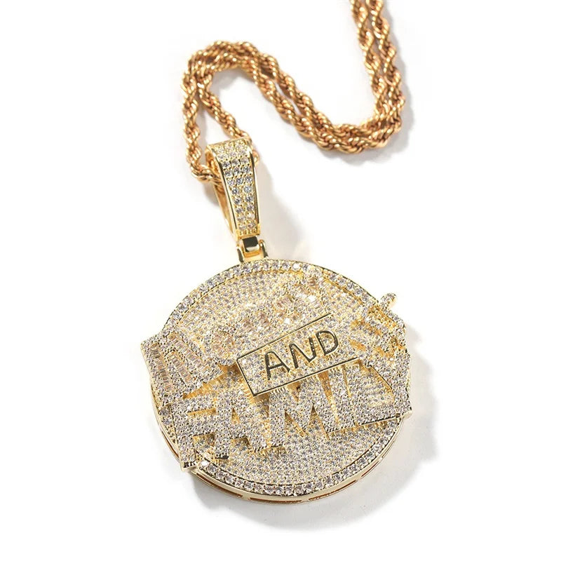 Hip Hop Round Coin Pave Crystal Money And Family Pendant With Iced Out Tennis Chain Necklace Choker For Men Rapper Jewelry