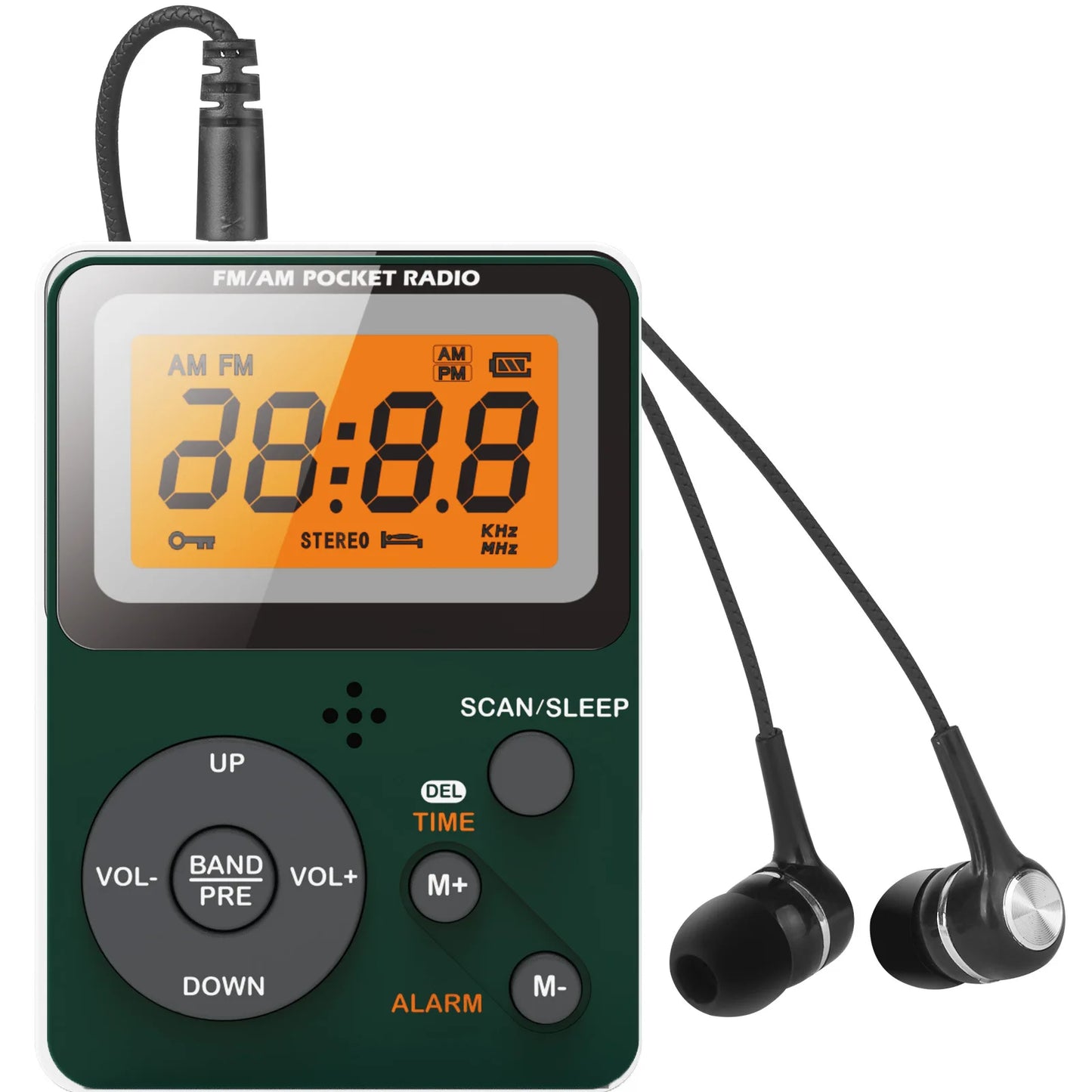 Digital Radio, FM/AM, 2 Band Stereo Music Receiver, Portable Pocket Radio with Headphones, LCD Screen, 2xAAA Dry Battery Powered