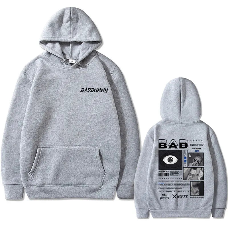 Rapper Bad Bunny Album X 100per Album Double Sided Print Hoodie Men Women Hip Hop Oversized Pullover Male Casual Cotton Hoodies